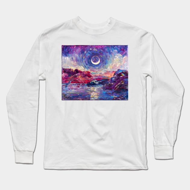 Costa Brava Nightscape Long Sleeve T-Shirt by NataliaShchip